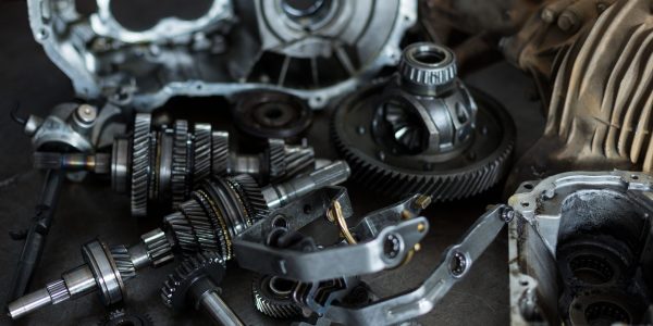 Spare parts of car at a repair shop